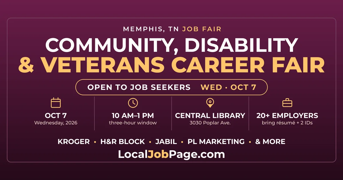 Community, Disability & Veterans Career Fair October 7 at Memphis Central Library