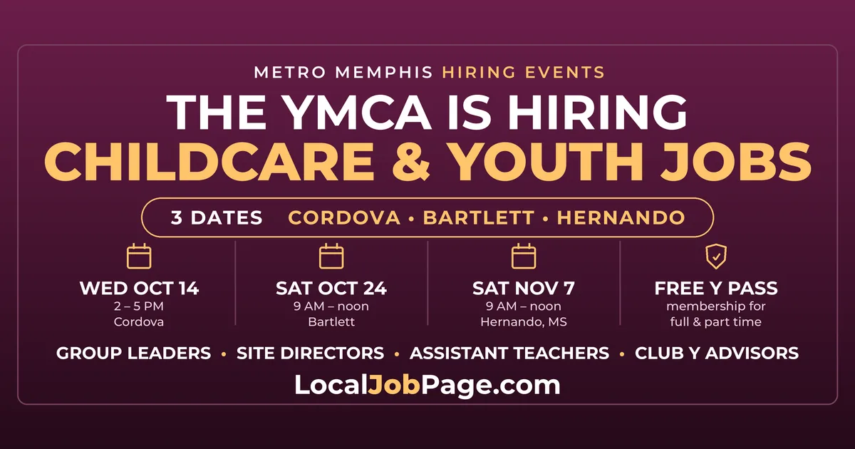 YMCA Hiring Events Oct. 14, Oct. 24 and Nov. 7: Childcare and Youth Jobs Around Memphis