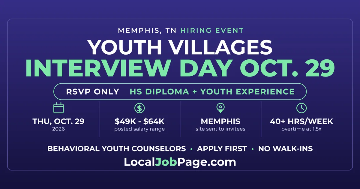 Youth Villages Interview Day Oct. 29: Memphis Counselor Jobs Pay $49K to $64K